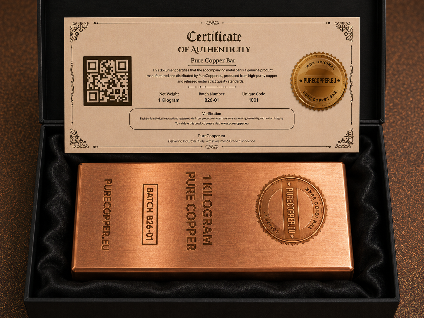 Pure Copper Bar 1 KG with certificate